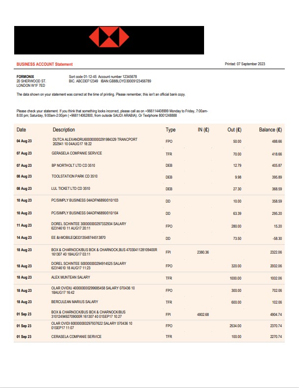 Modèle Word et PDF de déclaration commerciale de la Saudi British Bank